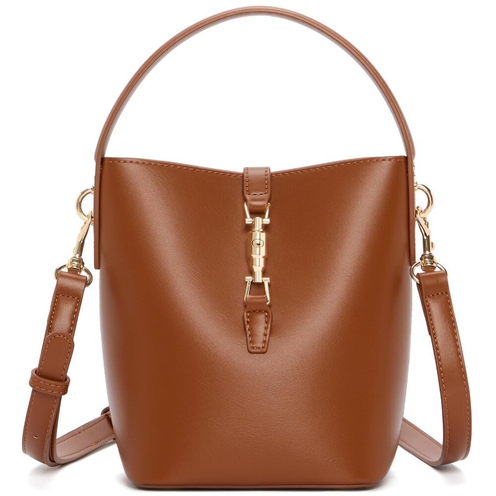 Small Vegan Leather Bucket Bag Crossbody Shoulder Purse Women's Handbag